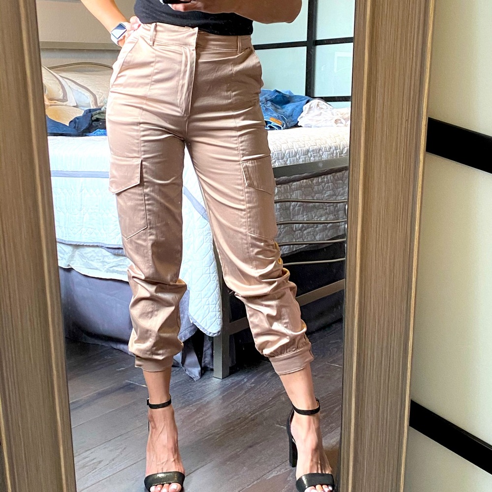 Zara Satin Nude Cargo Pants